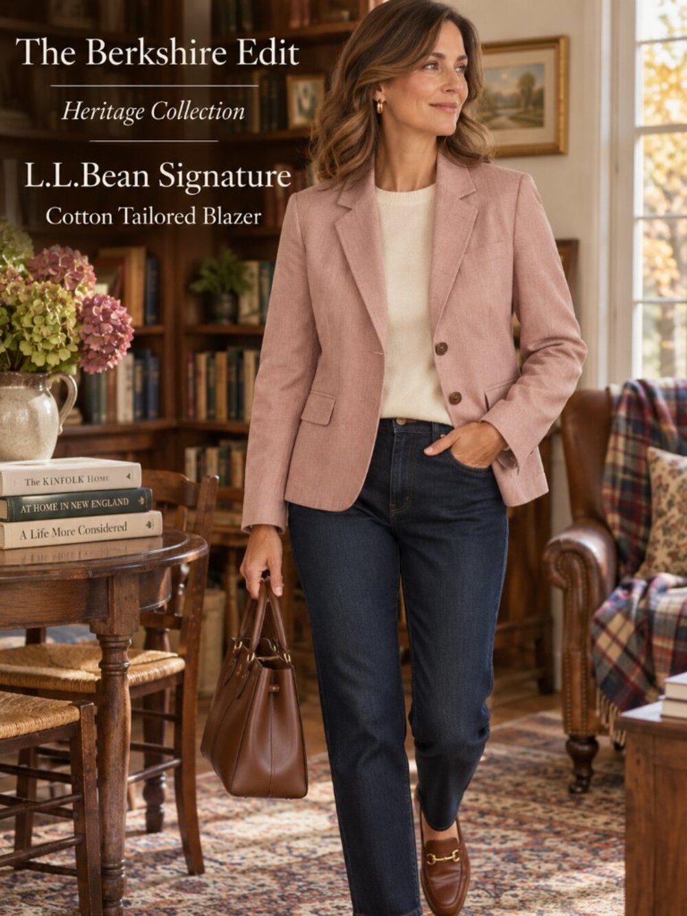 L.L.Bean Signature Blush Pink 100% Cotton Blazer Womens M 10 12 Preppy
